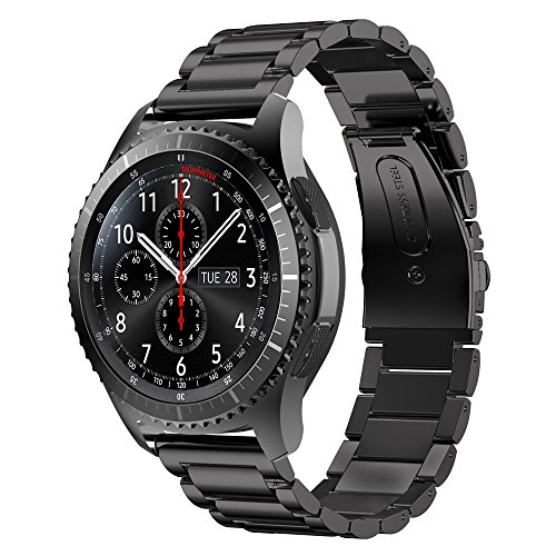 SUNDAREE Compatible con Correa Gear S3 Frontier,22MM Negro Metal Acero Inoxidable Reemplazo Pulseras Repuesto Smartwatch Band para Samsung Galaxy S3 Frontier/Smartwatch GTR 47MM/Garmin Venu 2