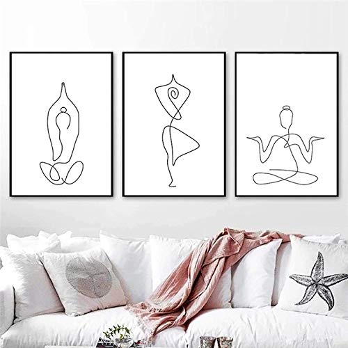 Sunsightly Line   Art Blanco Y Negro Yoga Figura Lienzo Póster De Pared Impresiones Arte Abstracto Arte De Pared Minimalista Sin Marco 40x50cm （16"× 20"） × 3