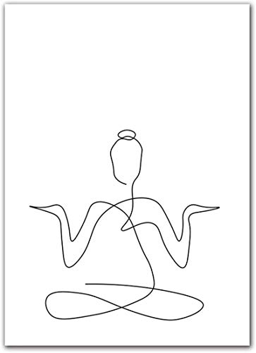 Sunsightly Line   Art Blanco Y Negro Yoga Figura Lienzo Póster De Pared Impresiones Arte Abstracto Arte De Pared Minimalista Sin Marco 40x50cm （16"× 20"） × 3