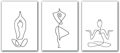 Sunsightly Line   Art Blanco Y Negro Yoga Figura Lienzo Póster De Pared Impresiones Arte Abstracto Arte De Pared Minimalista Sin Marco 40x50cm （16"× 20"） × 3