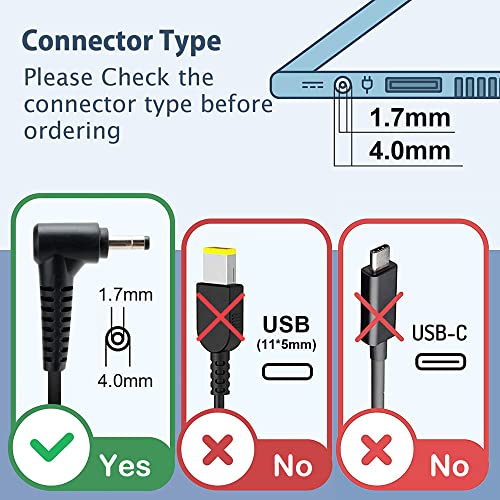 SUNYDEAL Cargador para Portátil Lenovo 45W, Adaptador Cable de alimentación para Lenovo IdeaPad 320s 330 330s 100s 110s 510s 520s 710s;Yoga 310s S145;B50-50 PA-1450-55LU ADL45WCG;20V 2,25A;4.0mm*1.7mm