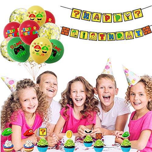 Super Mario Party Supplies Super Mario Globos Super Mario Cumpleaños Pancartas Decoración para Fiestas Adorno de Torta para Niños Ducha de Bebé Fiesta de Cumpleaños