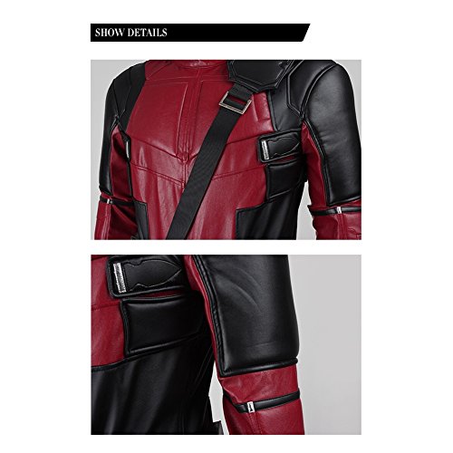 Superhero DP Cosplay PU Disfraz Deluxe Conjunto Completo Mono Traje Ropa Halloween, Mono + guantes + cinturón + máscara, 3XL