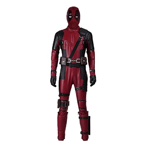 Superhero DP Cosplay PU Disfraz Deluxe Conjunto Completo Mono Traje Ropa Halloween, Mono + guantes + cinturón + máscara, 3XL