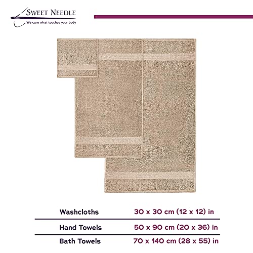 SweetNeedle - Uso diario Juego de toallas de 6 piezas, Lino - 2 toallas de baño 70x140 CM, 2 toallas de mano 50x90 CM, 2 paño de lavado 30x30 CM - Algodón 100% ringings, peso pesado y absorbente