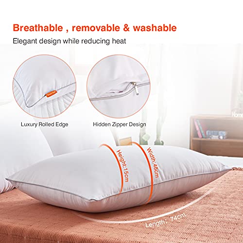 Sweetnight - Almohada de fibra, 100 % algodón, (2 unidades, 48 x 74 cm)