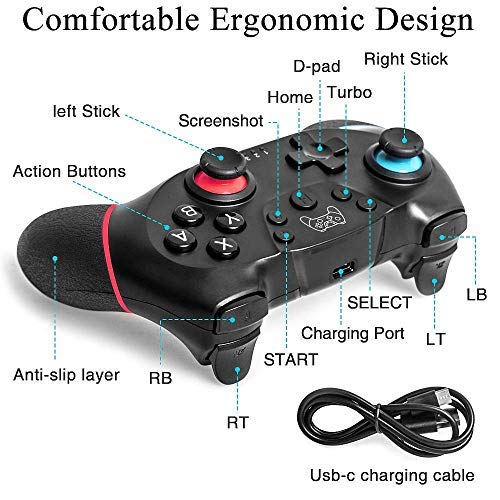 Switch Controller para Nintendo, Wireless Pro Controller para Nintendo Switch / Switch Lite, Switch Remote Controller Gamepad Joystick, Turbo y Dual Vibration