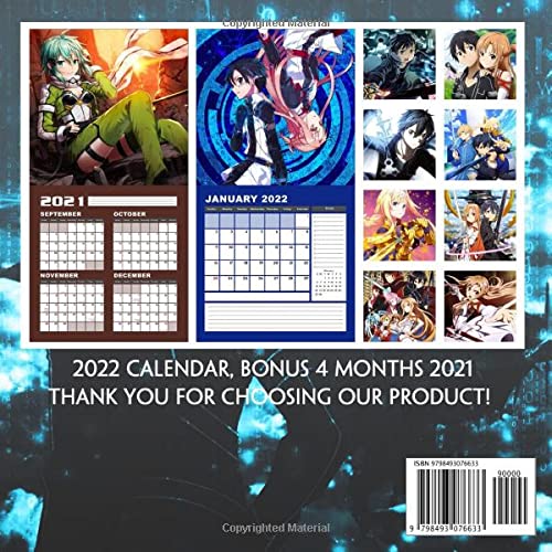 Sword Art Online 2022 Calendar: 2022 Squared Monthly Manga Calendar Mini Planner Bonus 4 Months 2021
