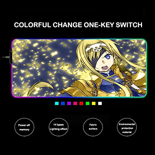 Sword Art Online Anime RGB Alfombrillas de ratón Juegos Extra Grande XXL con Retroiluminación LED Escritorio de Computadora Pc Teclado Alfombrilla 27.55 Pulgadas X 11.8 Pulgadas X0.16 Pulgadas