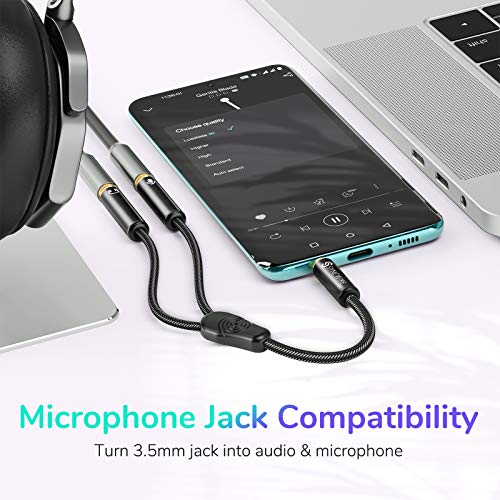 Syncwire Adaptador Jack Micro y Auriculares, Cable Splitter Divisor de Micrófono y Audio 3.5mm Macho a 2 Hembra Hi-Fi Nailon Trenzado Compatible con PS4, Xbox One, Headset, Phones, PC, Macbook -23CM