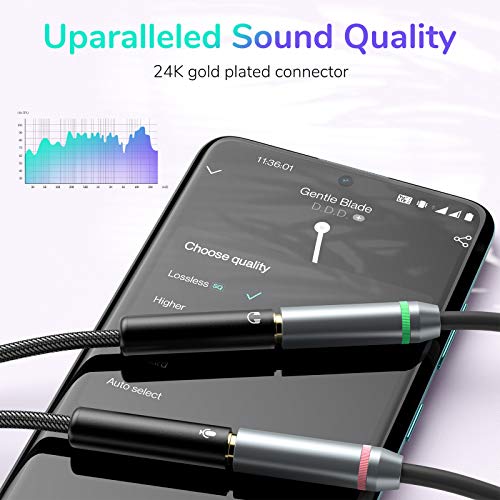 Syncwire Adaptador Jack Micro y Auriculares, Cable Splitter Divisor de Micrófono y Audio 3.5mm Macho a 2 Hembra Hi-Fi Nailon Trenzado Compatible con PS4, Xbox One, Headset, Phones, PC, Macbook -23CM