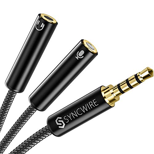 Syncwire Adaptador Jack Micro y Auriculares, Cable Splitter Divisor de Micrófono y Audio 3.5mm Macho a 2 Hembra Hi-Fi Nailon Trenzado Compatible con PS4, Xbox One, Headset, Phones, PC, Macbook -23CM