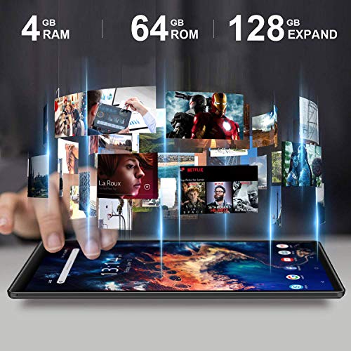 Tablet 10 Pulgadas 4GB de RAM 64GB/128GB de ROM Android 10.0 Certificado por Google GMS Tablet PC Barats y Buenas Batería 8000mAh Quad Core 4G Dual 8MP Cámara Netflix WiFi Bluetooth GPS OTG(Negro)