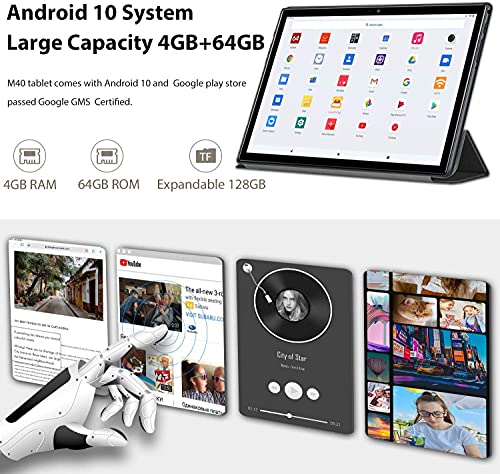 Tablet 10 Pulgadas Android 10.0 Tablets con 4GB RAM + 64GB ROM Scalabile a 128 GB,2.5D IPS,WiFi |,2MP+8MPCámara Dual, Bluetooth, con Funda para Tableta -Plata
