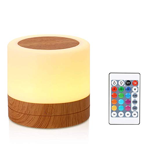 Taipow Luz Nocturna de LED, Mini Lámpara de Mesita de Noche, Control Remoto, Control Tactil, Temporizador, Regulable, USB Recargable, Cambio de Colores, para Niños Habitación
