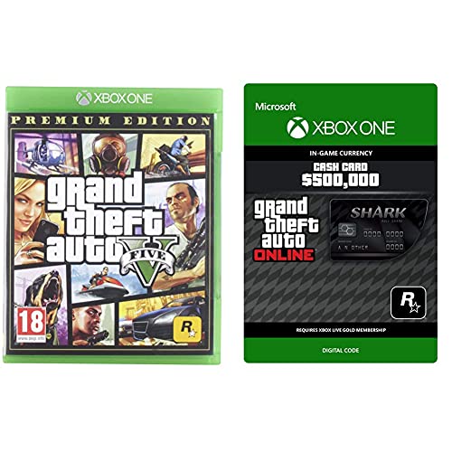 Take Two Interactive Spain Grand Theft Auto V Premium Edition + Rockstar Games Grand Theft Auto Online GTA V Blue Shark Cash Card | 500,000 GTA-Dollars | Xbox One Código de descarga