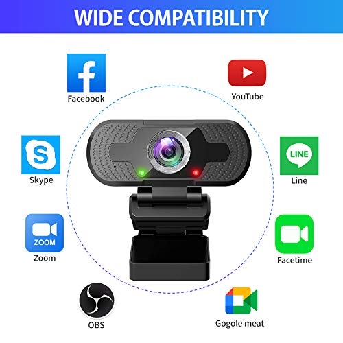 TAKRINK Webcam PC 1080P Webcam con micrófono USB Webcam de Ordenador Compatible con Windows Vista Mac OS Android e Linux para Video Conferencias en línea Cursos Juegos