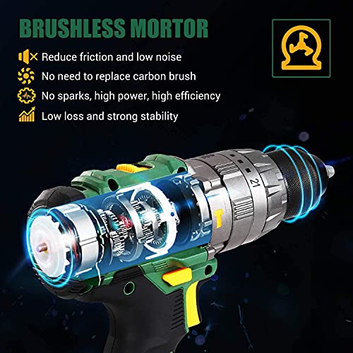 Taladro Atornillador Brushless, TECCPO Taladro Percutor a Batería 18V, 2×2.0Ah Baterías de Litio, 30min Cargador Rápido, 21+3 Ajustes Par, 35 Accesorios, 2 Velocidad Ajustable-TDHD02P