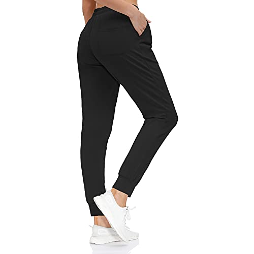 Tanmolo Pantalón Chándal Mujer Pantalones Deportivos Largos Algodón con Bolsillos Casual para Deportivo Yoga Fitness(Negro,EU-M)