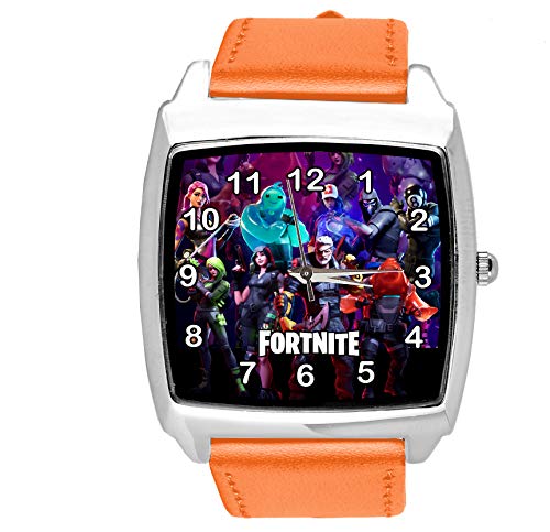 Taport - Reloj cuadrado de piel para fanáticos de Fortnite, color naranja
