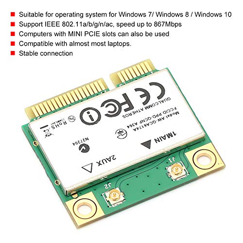 Tarjeta adaptadora de Red PCI-E, Tarjeta WiFi inalámbrica de Alta Velocidad, Bluetooth 4.1, para computadoras portátiles QCA6174A Mini PCI-E, Compatible con computadora, Reproductor de Publicidad
