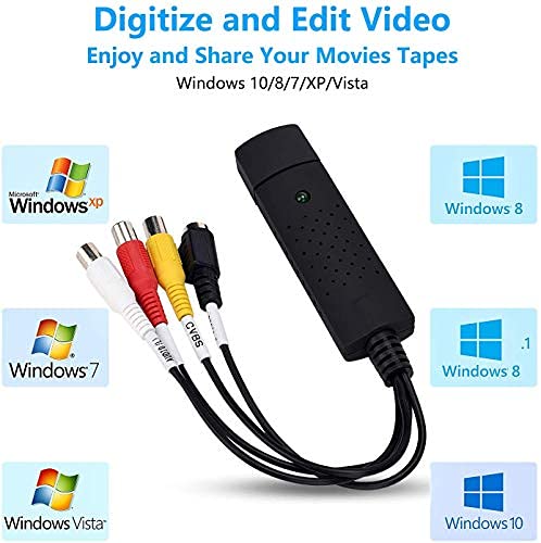 Tarjeta de Captura de vídeo, Capturadora de Vídeo VHS a Digital, Convertidor de Captura de Video USB Hi8 VHS a DVD para Windows 10/8/7
