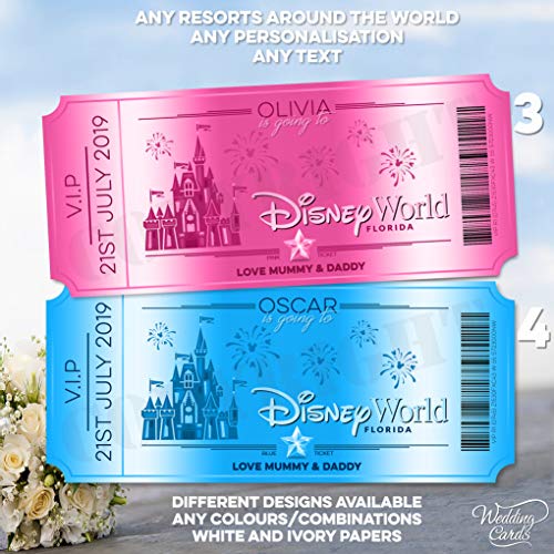 Tarjeta de destino personalizada para viaje de sorpresa.