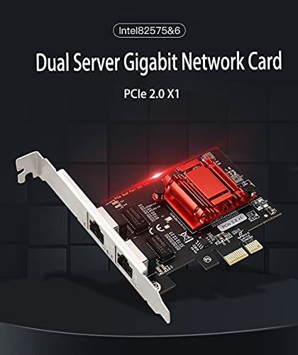 Tarjeta de Red PCIe Gigabit de Dos Puertos Adaptador Ethernet PCI Express con Puertos Intel 82576 Soporte Nic PCI Express PXE para Windows/Windows Server/Linux/Freebsd/Dos con Perfil bajo