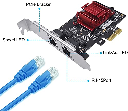 Tarjeta de Red PCIe Gigabit de Dos Puertos Adaptador Ethernet PCI Express con Puertos Intel 82576 Soporte Nic PCI Express PXE para Windows/Windows Server/Linux/Freebsd/Dos con Perfil bajo