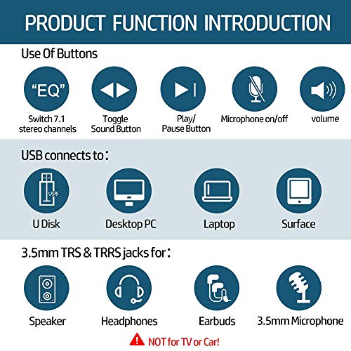 Tarjeta de Sonido Externa USB Audio Adaptador con 3.5mm Auriculares y Micrófono Control de Volumen Plug-Play para Fichas de Sonido Estéreo para Windows, Mac, PC, Portátiles de Escritorio - Negro