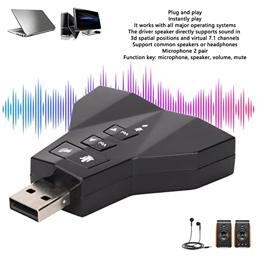 Tarjeta de Sonido USB, Adaptador de Audio USB, Tarjeta de Sonido Estéreo Externa de Audio, Adaptador de Sonido Estéreo Externo Virtual de 7.1 Canales para Auriculares de Computadora Portátil PS4