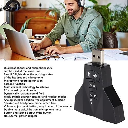 Tarjeta de Sonido USB, Adaptador de Sonido Estéreo Externo Virtual de 7.1 Canales, Tarjeta de Sonido de 7.1 Canales para Auriculares de Computadora Portátil PS4 (micrófono, CD, Música, TV, Radio), Plu