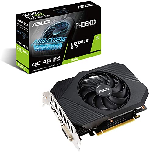 Tarjeta gráfica de gaming ASUS Phoenix NVIDIA GeForce GTX 1650 OC Edition (PCIe 3.0, 4GB GDDR6, HDMI, DisplayPort, DVI-D, 1 conector de 6 contactos, Ventilador Axial-tech, Rodamientos de bolas dobles)