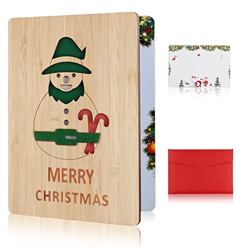 Tarjeta Navidad,Tarjeta Navidad hecha a mano,Tarjeta felicitación madera,Tarjetas Regalo con Sobres,Tarjeta felicitación,Las mejores ideas para Navidad,Tarjetas Regalo (monigote de nieve)