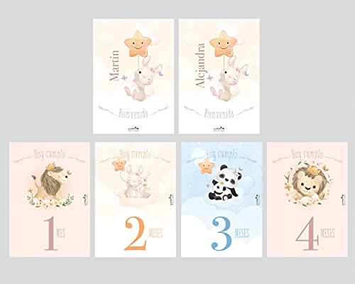 Tarjetas cumple mes Animalitos, Crea tu propio álbum de crecimiento, Disponible en varios idiomas