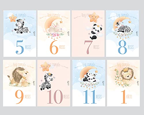 Tarjetas cumple mes Animalitos, Crea tu propio álbum de crecimiento, Disponible en varios idiomas