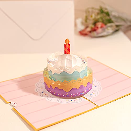 Tarjetas de felicitación Cumpleaños pop up en 3D con sobre, Tarjeta de Cumpleaños con diseño de pastel y vela en 3D, tarjeta pop up creativa, regalo de cumpleaños para familiares, amigos, amantes