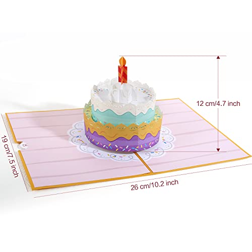 Tarjetas de felicitación Cumpleaños pop up en 3D con sobre, Tarjeta de Cumpleaños con diseño de pastel y vela en 3D, tarjeta pop up creativa, regalo de cumpleaños para familiares, amigos, amantes