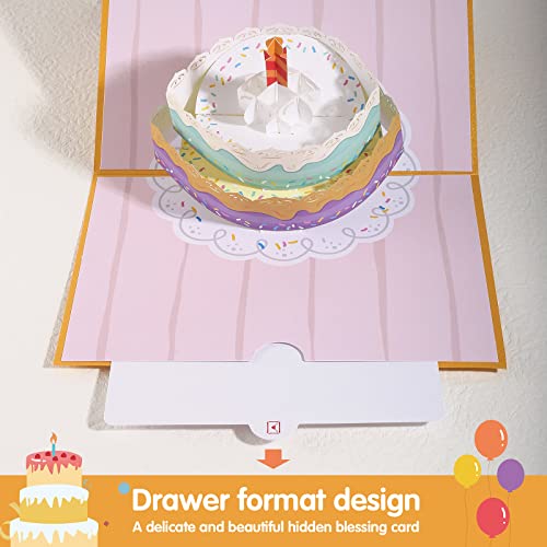 Tarjetas de felicitación Cumpleaños pop up en 3D con sobre, Tarjeta de Cumpleaños con diseño de pastel y vela en 3D, tarjeta pop up creativa, regalo de cumpleaños para familiares, amigos, amantes