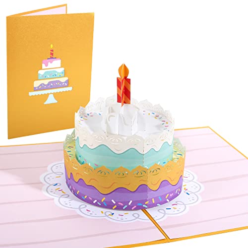 Tarjetas de felicitación Cumpleaños pop up en 3D con sobre, Tarjeta de Cumpleaños con diseño de pastel y vela en 3D, tarjeta pop up creativa, regalo de cumpleaños para familiares, amigos, amantes