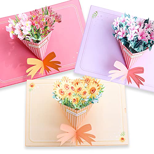 Tarjetas de felicitación emergentes con sobres, tarjetas de cumpleaños emergentes con ramo de flores 3D, tarjeta de felicitación hecha a mano para ella, apreciación del maestro, Navidad, gracias