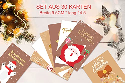 Tarjetas de Felicitación Navideñas, 30Pcs Tarjeta Felicitacion Navidad, Tarjetas de Navidad, Postales Navidad, Tarjeta Regalo, Postales de Cumpleaños para Saludos Familiares