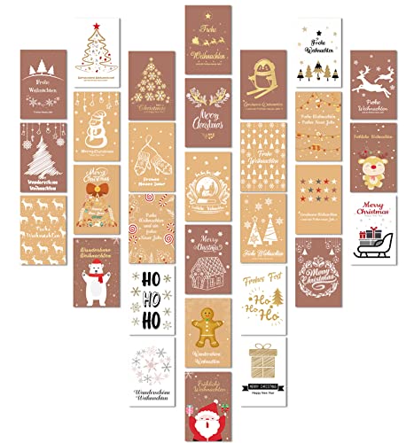 Tarjetas de Felicitación Navideñas, 30Pcs Tarjeta Felicitacion Navidad, Tarjetas de Navidad, Postales Navidad, Tarjeta Regalo, Postales de Cumpleaños para Saludos Familiares