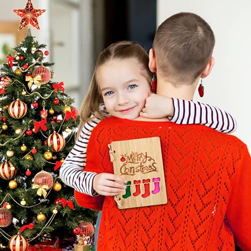 Tarjetas de Feliz Navidad, Tarjeta de Felicitación Navideña de Madera, Navidad Tarjeta de Felicitación Hecha a Mano, Cordeles de Tarjetas de Felicitación en Blanco con Sobres