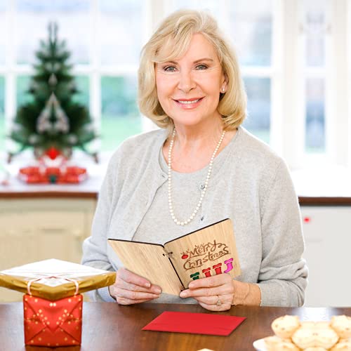 Tarjetas de Feliz Navidad, Tarjeta de Felicitación Navideña de Madera, Navidad Tarjeta de Felicitación Hecha a Mano, Cordeles de Tarjetas de Felicitación en Blanco con Sobres