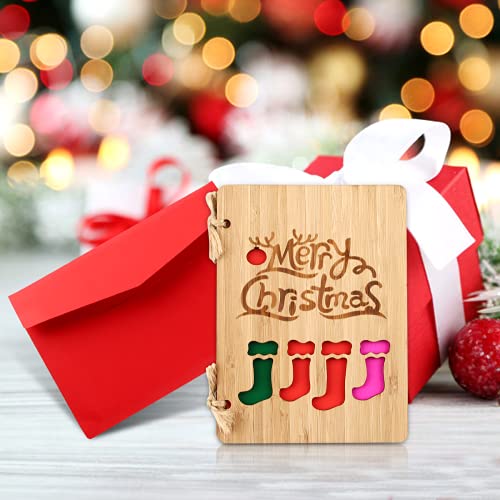 Tarjetas de Feliz Navidad, Tarjeta de Felicitación Navideña de Madera, Navidad Tarjeta de Felicitación Hecha a Mano, Cordeles de Tarjetas de Felicitación en Blanco con Sobres