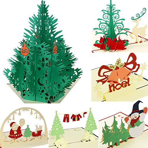 Tarjetas de Navidad 3D, TreeriSea Tarjetas Emergentes Caja con 6 Sobres Tarjetas Felicitación Navideñas Emergentes Tarjeta de Agradecimiento Hecha a Mano para Las Vacaciones de Año Nuevo Navidad