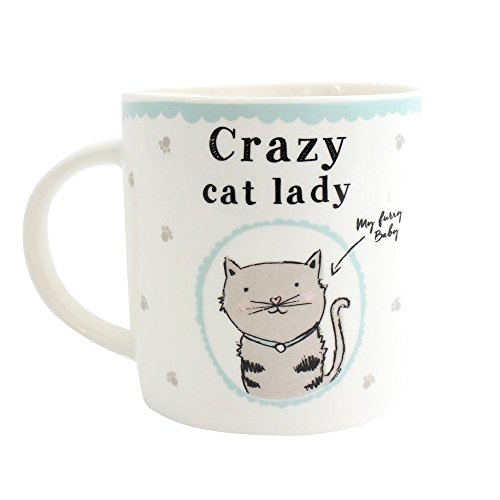 Taza, diseño con Gato, inscripción Crazy Cat Lady, con Caja