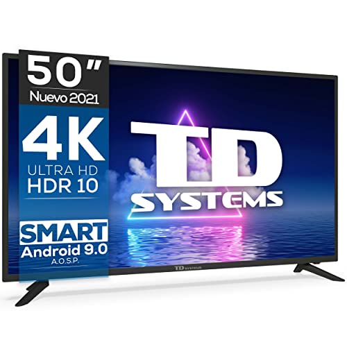 TD Systems K50DLG12US - Televisores Smart TV 50 Pulgadas 4k UHD Android 9.0 y HBBTV, 1500 PCI Hz, 3X HDMI, 2X USB. DVB-T2/C/S2, Modo Hotel. Televisiones