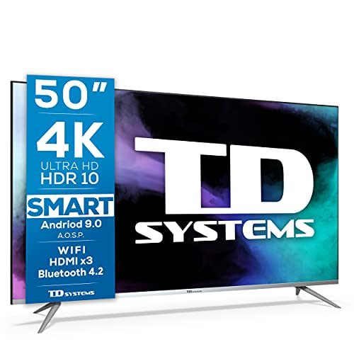 TD Systems K50DLJ12US - Televisores Smart TV 50 Pulgadas 4k UHD Android 9.0 y HBBTV, 1500 PCI Hz, 3X HDMI, 2X USB. DVB-T2/C/S2, Modo Hotel. Televisiones